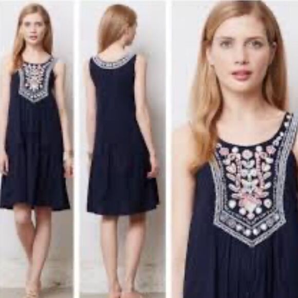 Anthropologie Maeve blue embroidery 0 - Picture 3 of 10